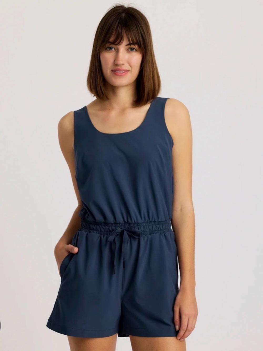 Abercrombie and Fitch Travelers Navy Blue Sleeveless Romper Cinched Waist Active
